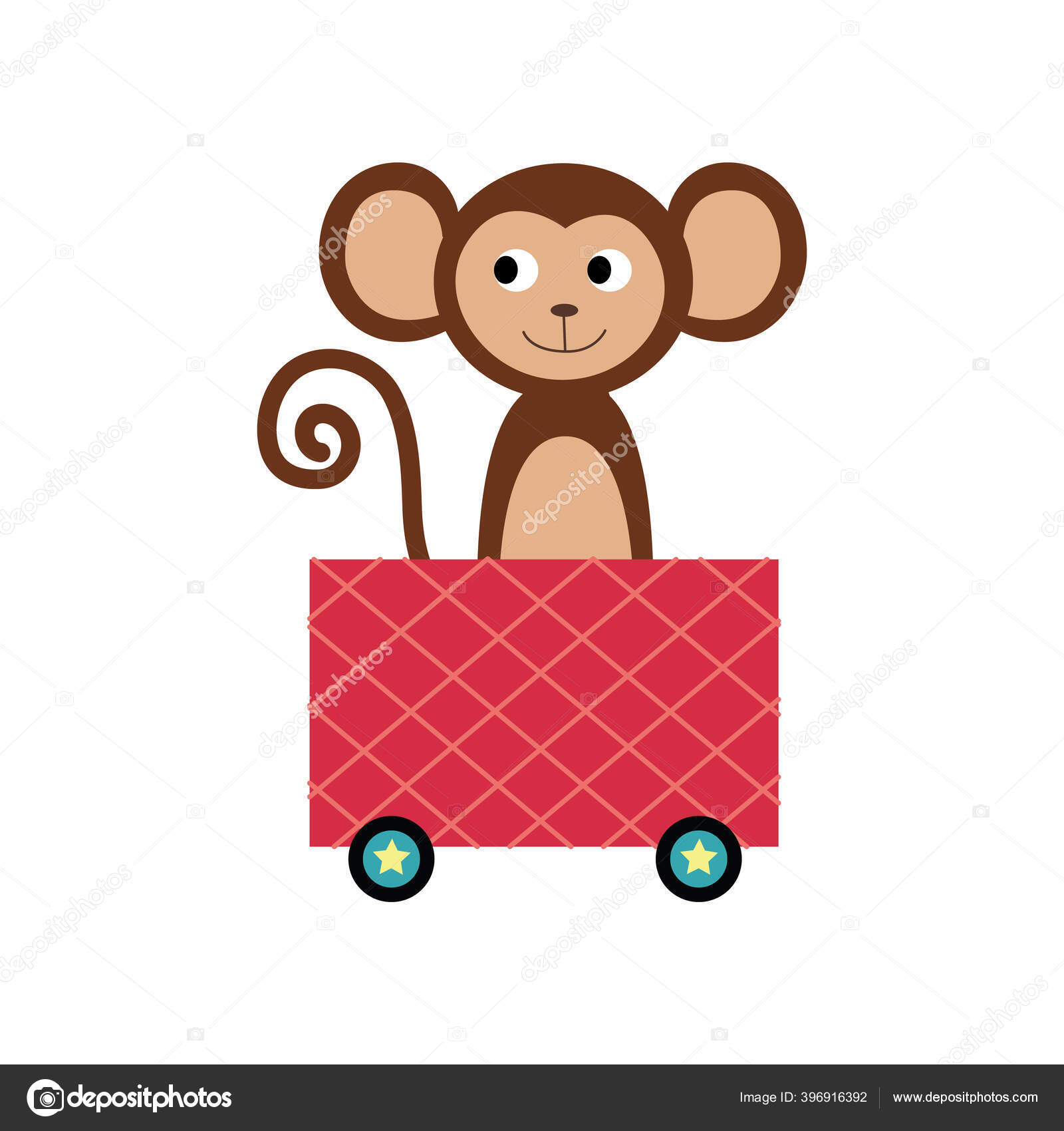 Crianças carruagem ferroviária com bonito macaco plano vetor ilustração  isolado . imagem vetorial de Sabelskaya© 396916392